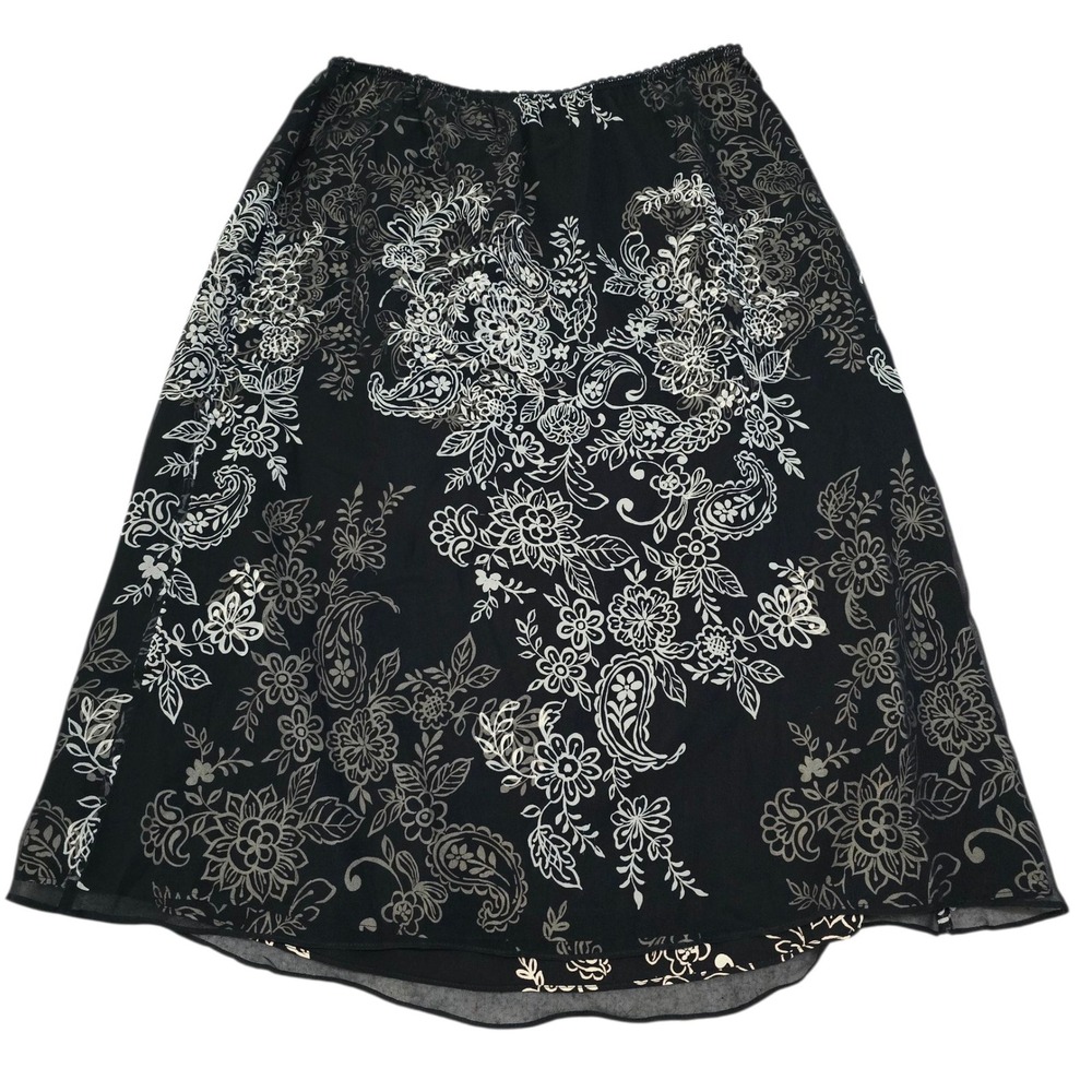 Charter Club Black Floral Layered Silk Skirt Size 10 Elastic Waist Paisley‎